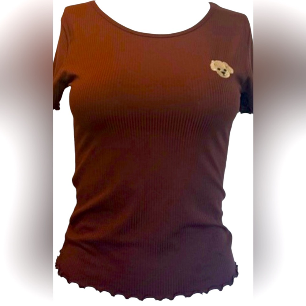 NWT PERFECTLY IMPERFECT WOMEN TOP BROWN W/dog Junior size Large